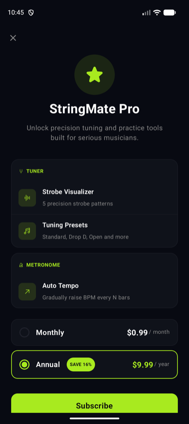 Pro upgrade screen (Android)