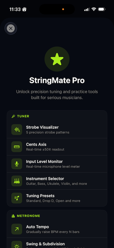 Pro upgrade screen